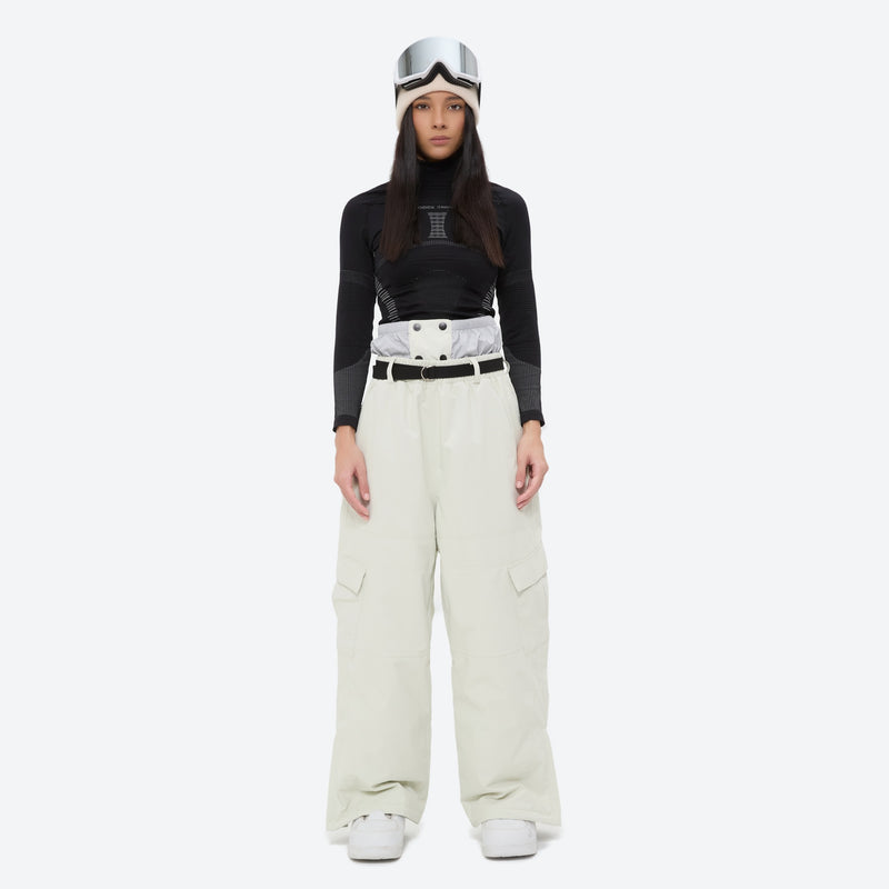 Unisex waterproof 3L snow jacket and pants series - white snow pants with black top, for cold-weather winter sports