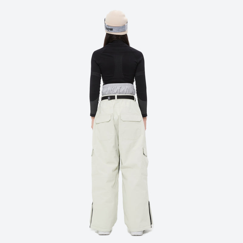 Breathable ski jacket with quilted lining - white snow pants with black top, for cold-weather winter sports