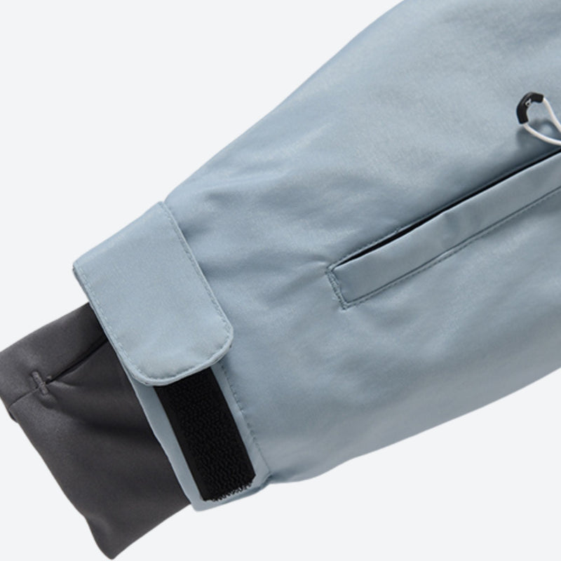 Unisex waterproof 2L one-piece snow suit - ice blue one-piece suit, cuff inner close-up detail, for skiing and snowboarding