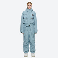 
                  
                    Breathable full-body ski suit with waist belt - ice blue one-piece suit, for resort and street wear
                  
                