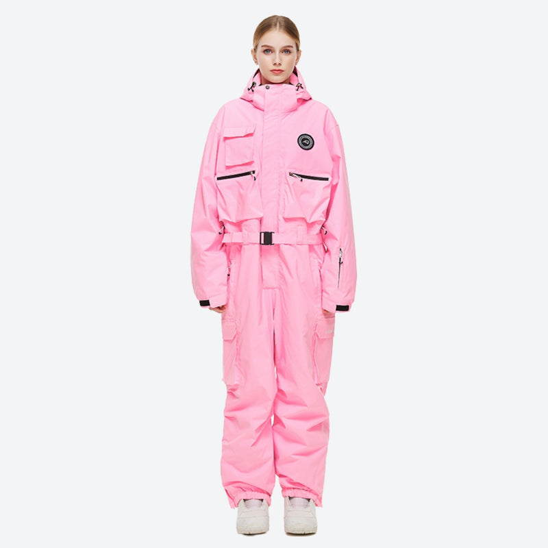 Unisex waterproof 2L one-piece snow suit - pink one-piece suit, for powder days and winter commute