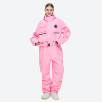 
                  
                    Breathable full-body ski suit with waist belt - pink one-piece suit, for cold-weather winter sports
                  
                