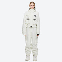 
                  
                    Breathable full-body ski suit with waist belt - white one-piece suit, for powder days and winter commute
                  
                