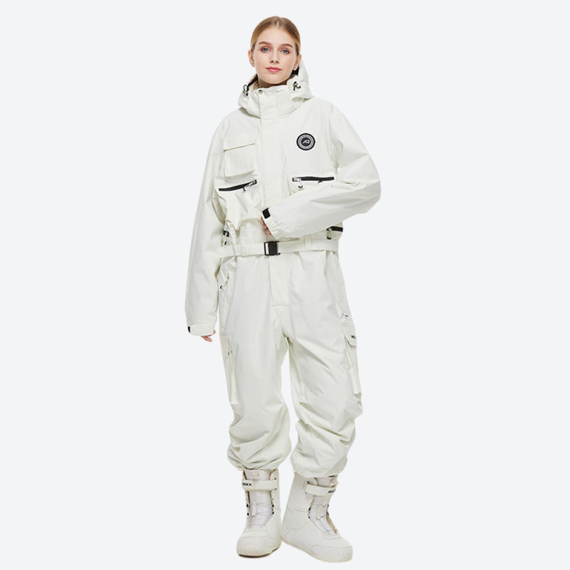 Unisex 2-layer snowboard one-piece suit - white one-piece suit, for cold-weather winter sports