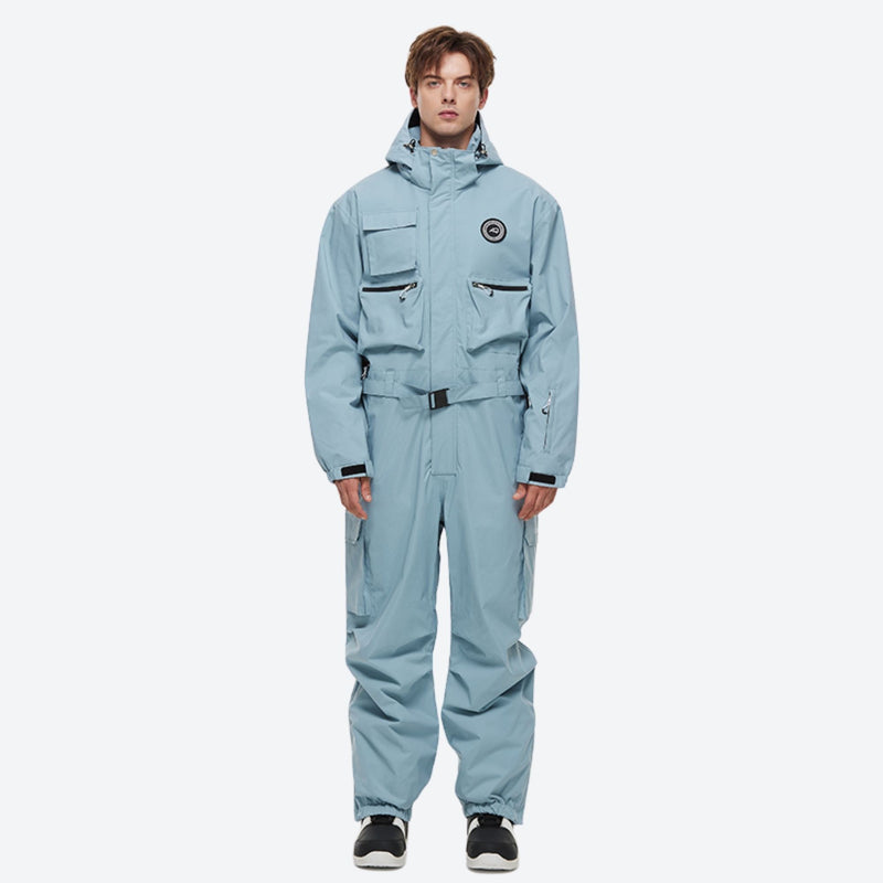 Unisex waterproof 2L one-piece snow suit - ice blue one-piece suit, for cold-weather winter sports