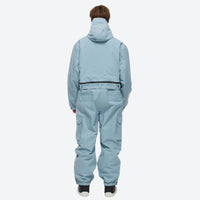 
                  
                    Unisex 2-layer snowboard one-piece suit - ice blue one-piece suit, on-model back view, for resort and street wear
                  
                