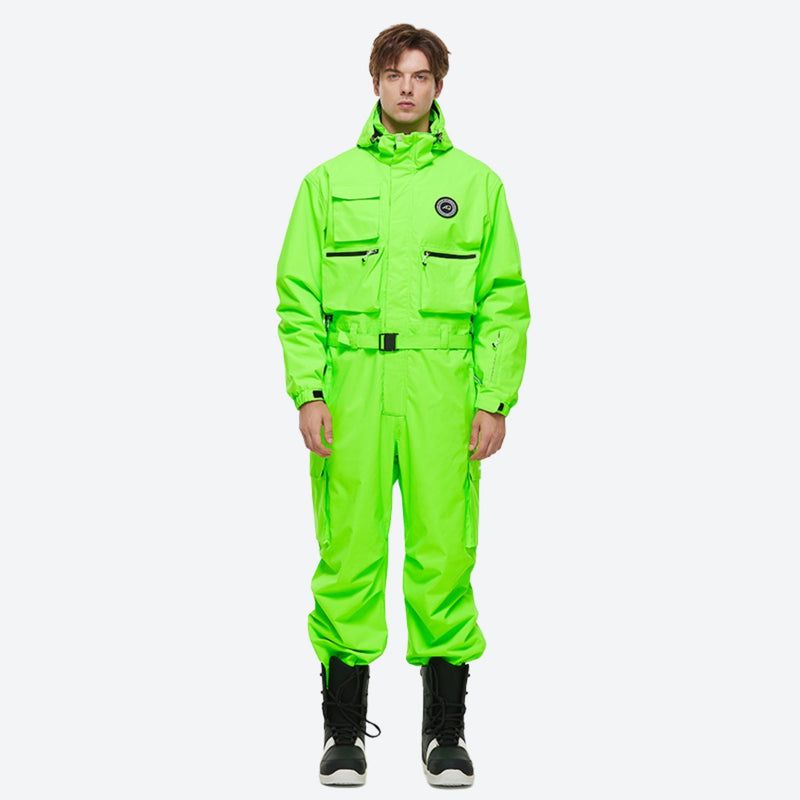 Unisex 2-layer snowboard one-piece suit - neon green one-piece suit, for resort and street wear