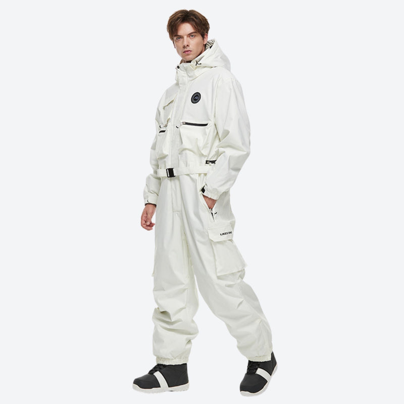 Unisex waterproof 2L one-piece snow suit - white one-piece suit, for cold-weather winter sports